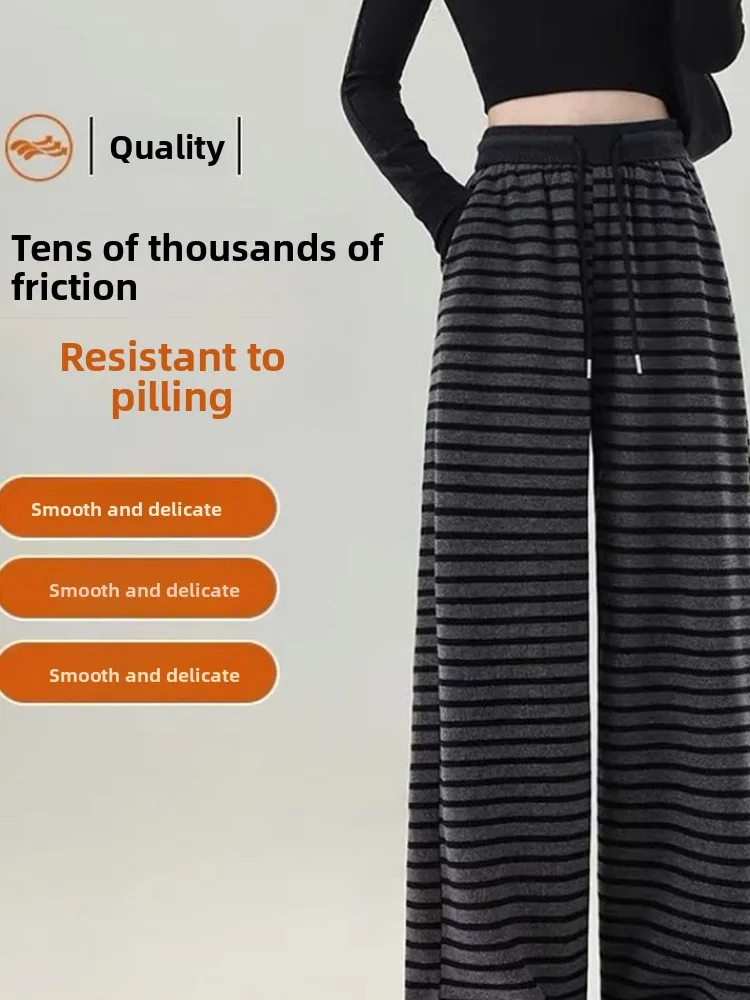 Hoge taille Fce gevoerde gebreide broek met wijde pijpen Dames Spor Straight Cut Broek Herfst Winter Woon-werkverkeer Sle