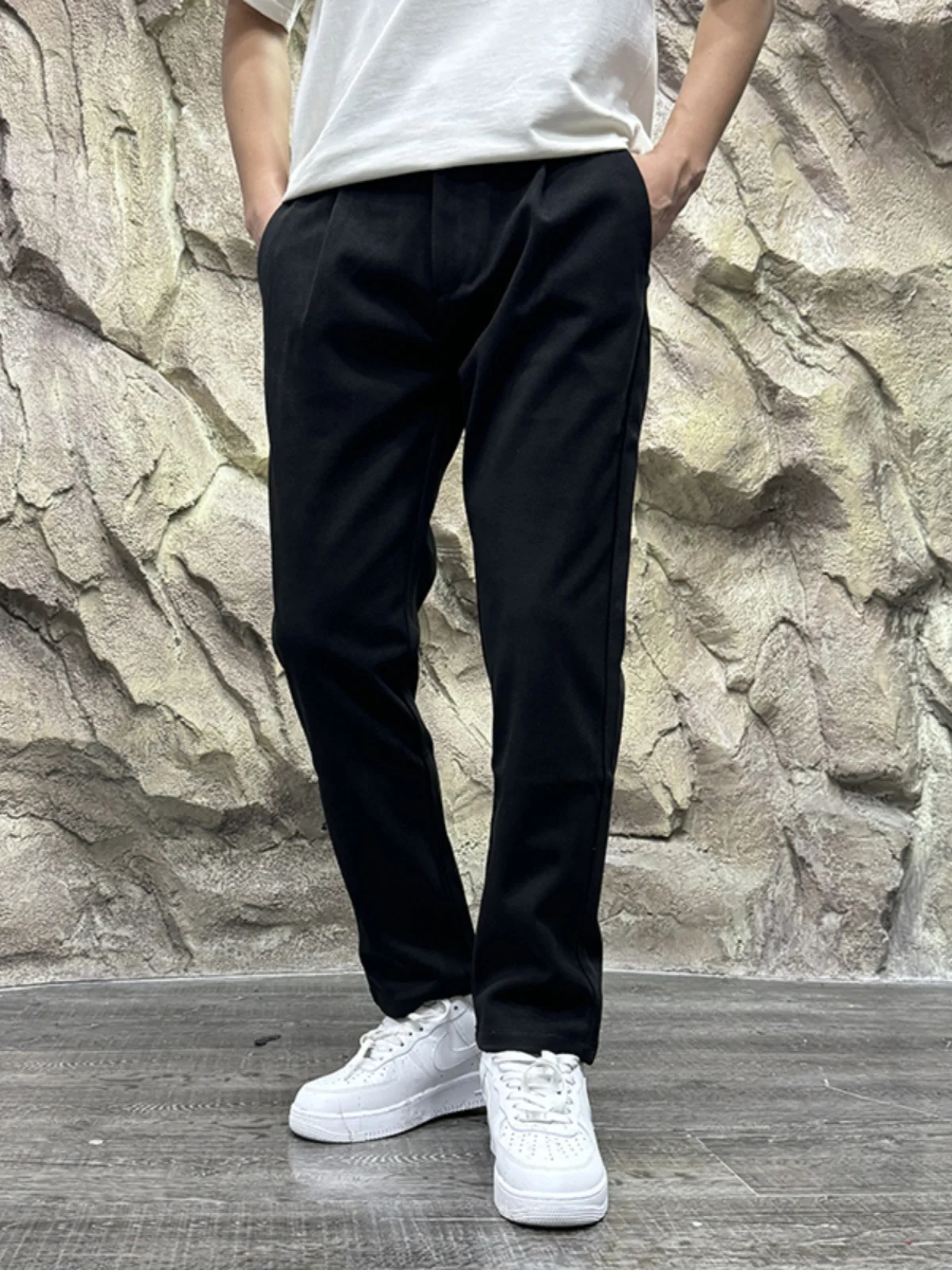 شتاء جديد الرجال Faionable لينة Fce اصطف عمودي سراويل تقليدية مرونة الخصر الشباب Sle ارتداء اليومي مستقيم الساق Tro...