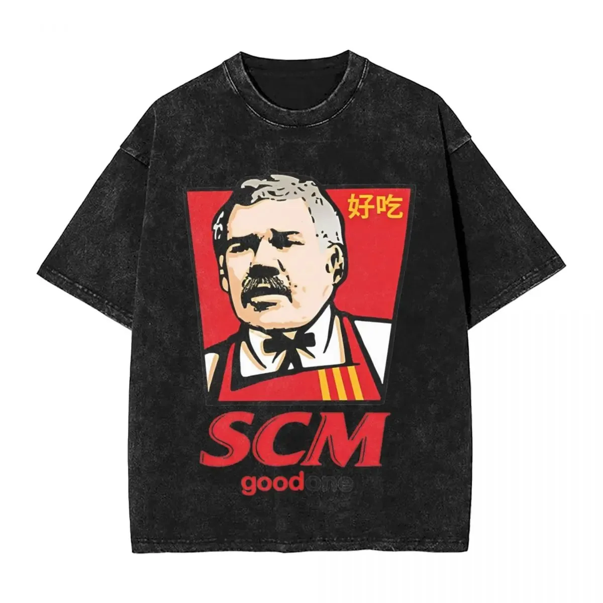 Washed T Shirts Funny SCM pattern Succulent Chinese Meal Vintage T-Shirts Oversize Streetwear 100% Cotton Printed Top Men Women