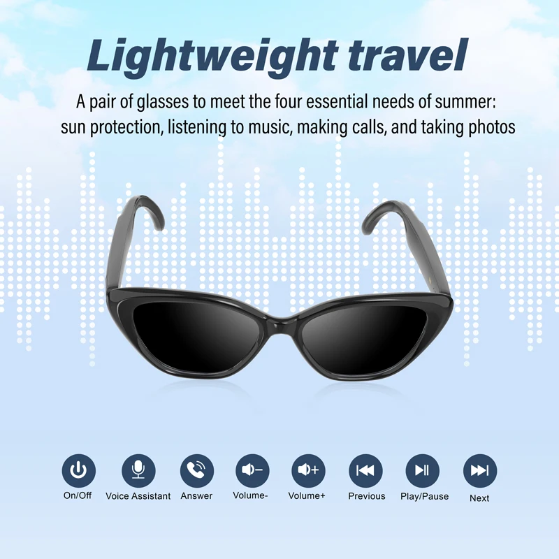 

Touch Based Intelligent Bluetooth 5.4 Glasses with Bone Conduction For Outdoor Calls Sunglasses Travel Smart Wireless Headphones