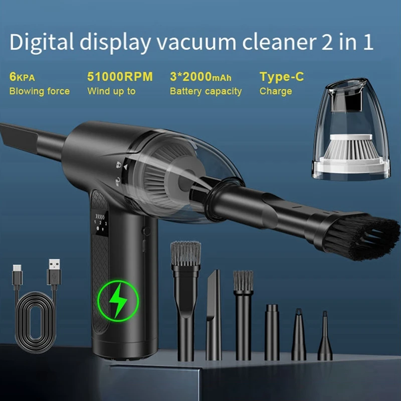 2-In-1 Air Blower & Vacuum Cleaner Cordless Duster Blower Powerful Suction Portable For Car Computer Vacuum Durable Easy Install