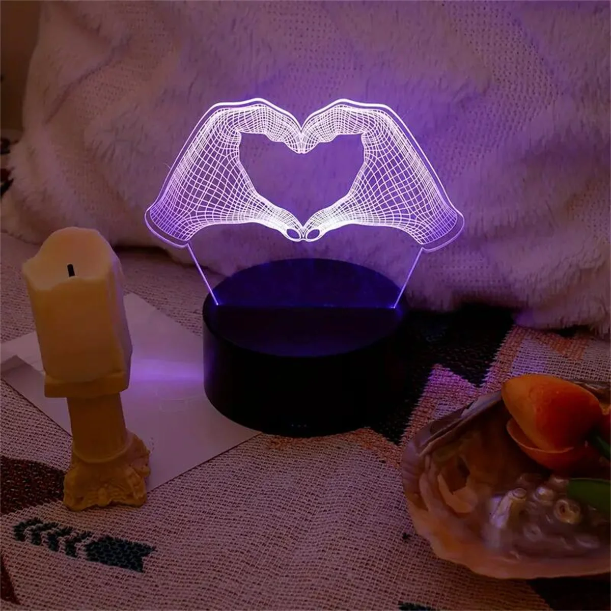 1pc  Love  3D Night Light, 3D Optical Illusion Lamp With Touch, 7-Color Changing Ambient Light For Bedroom