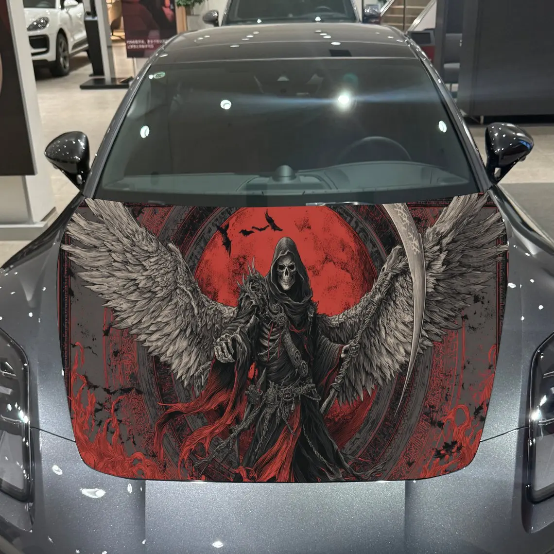 

Crimson Reaper Dragon Adventure PVC Car Engine Hood Vinyl Wraps, Self-Adhesive Waterproof Car Hood Decal Sticker, Car Decoration
