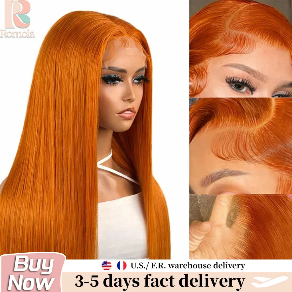 

Парик Romola из натуральных прямых волос, цвет имбирный 350, с HD-кружевом 13x6, предварительно выщипанные волосы с эффектом baby hair, бразильские волосы, плотность 200%