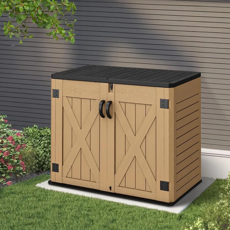 Outdoor Resin Storage Sheds with X-Shaped Lockable Door 39 in Height Lockable Waterproof Horizontal Shed Shelf Easy to Assemble