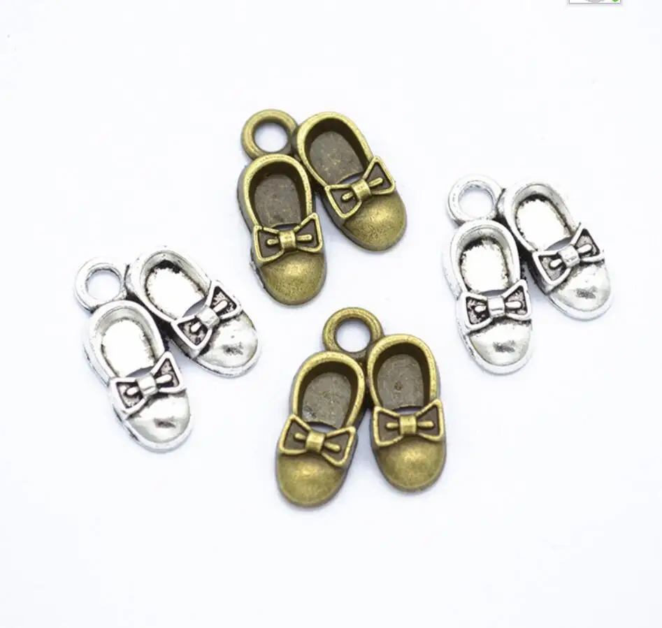 100pcs/lot 17*14mm Antique Silver Color Ballet Shoes Charms Pendant For Girl Keychain Jewelry Making F0946