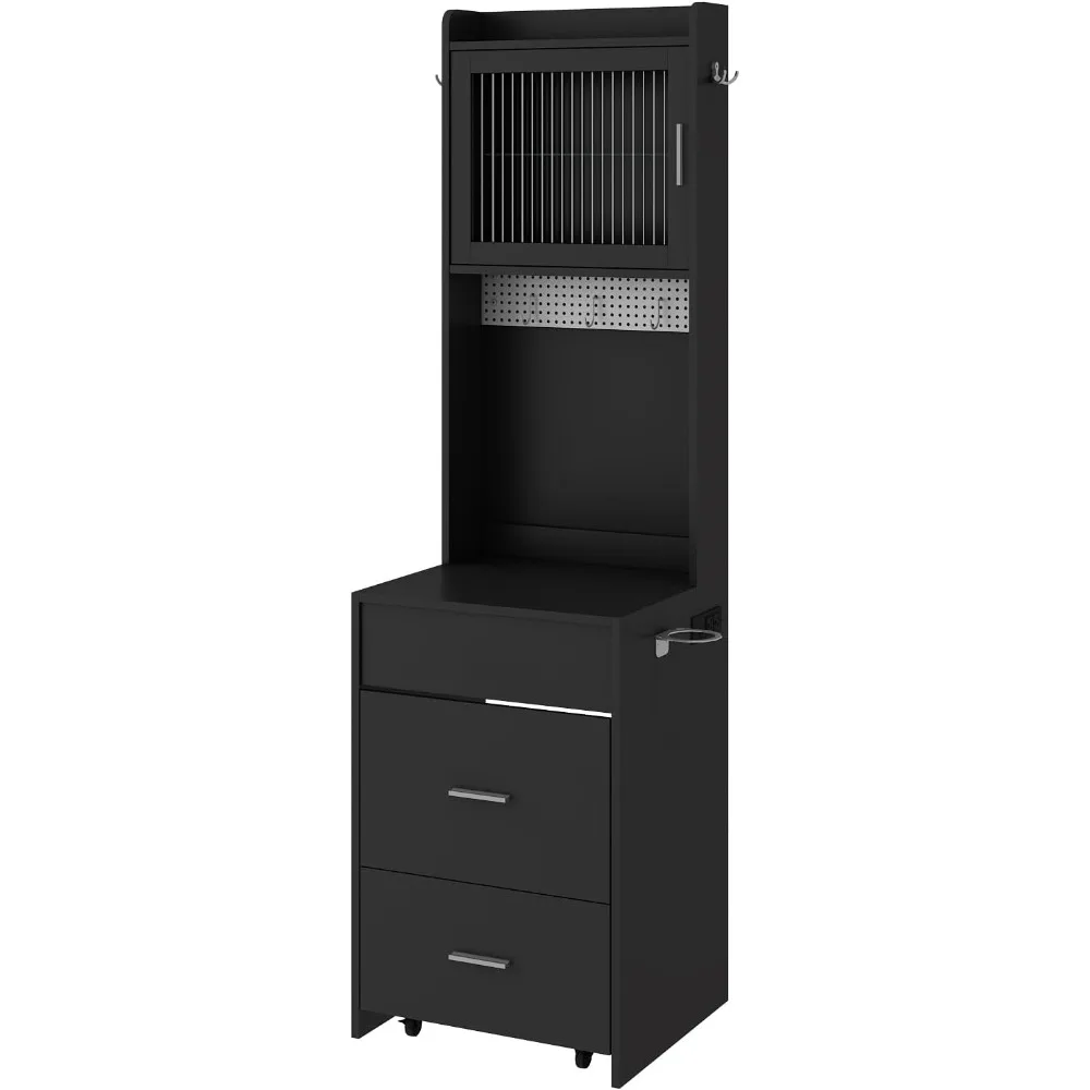 مجموعة طاولة زينة سوداء صغيرة، ومرآة LED ومحطة شحن، ومساحة صغيرة لتخزين غرفة النوم #5