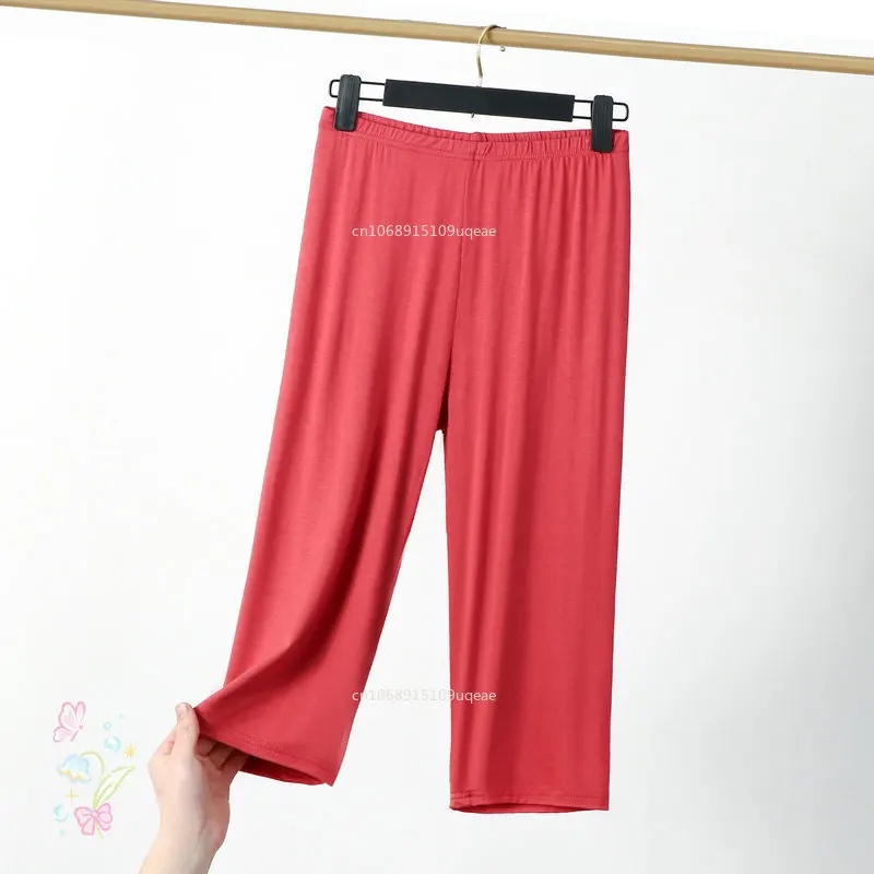 XL To 8XL Summer Modal Leggings Calf Length High Waist Large Size Stretch Casual Slimming Basic Short Pants Sleep Pants