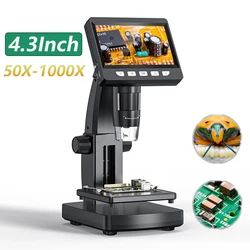 4.3'' Digital Microscope 50X-1000X Magnification USB Coin Microscopio 2MP 8LED Video Recorder Electron Microscopes for Computer