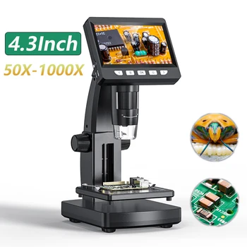 4.3'' digital microscope 50X-1000X magnification USB para microcomputer 2MP 8LED Video recorder electron microscopes for computer
