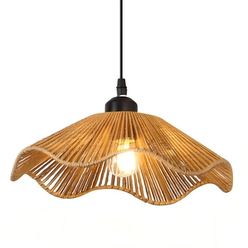 Handmade Woven Rattan Pendant Lamp Shade, Boho Wabi-Sabi Vintage Ceiling Light Cover (Bulb Not Included)