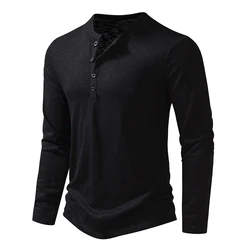 T Shirt Men Long Sleeve New Fashion Solid Henley Neck T-shirts Spring Casual Cotton Button Cotton T Shirts Hip Hop Top Tees