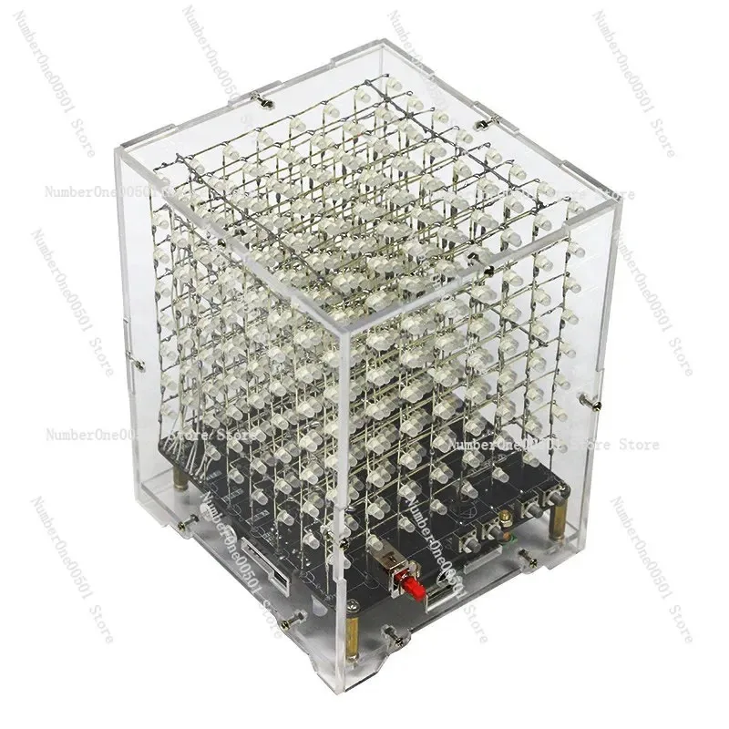 3D8 Light Cube Kit 888 RGB LED Light Bluetooth Music Spectrum Electronic DIY Soldering 3mm Thick Case Cool Lighting