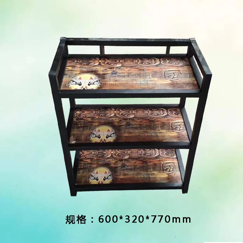 Wooden luxury wine cart, modern simple three-layer stainless steel paint wine cart, small three-layer tea cabinet
