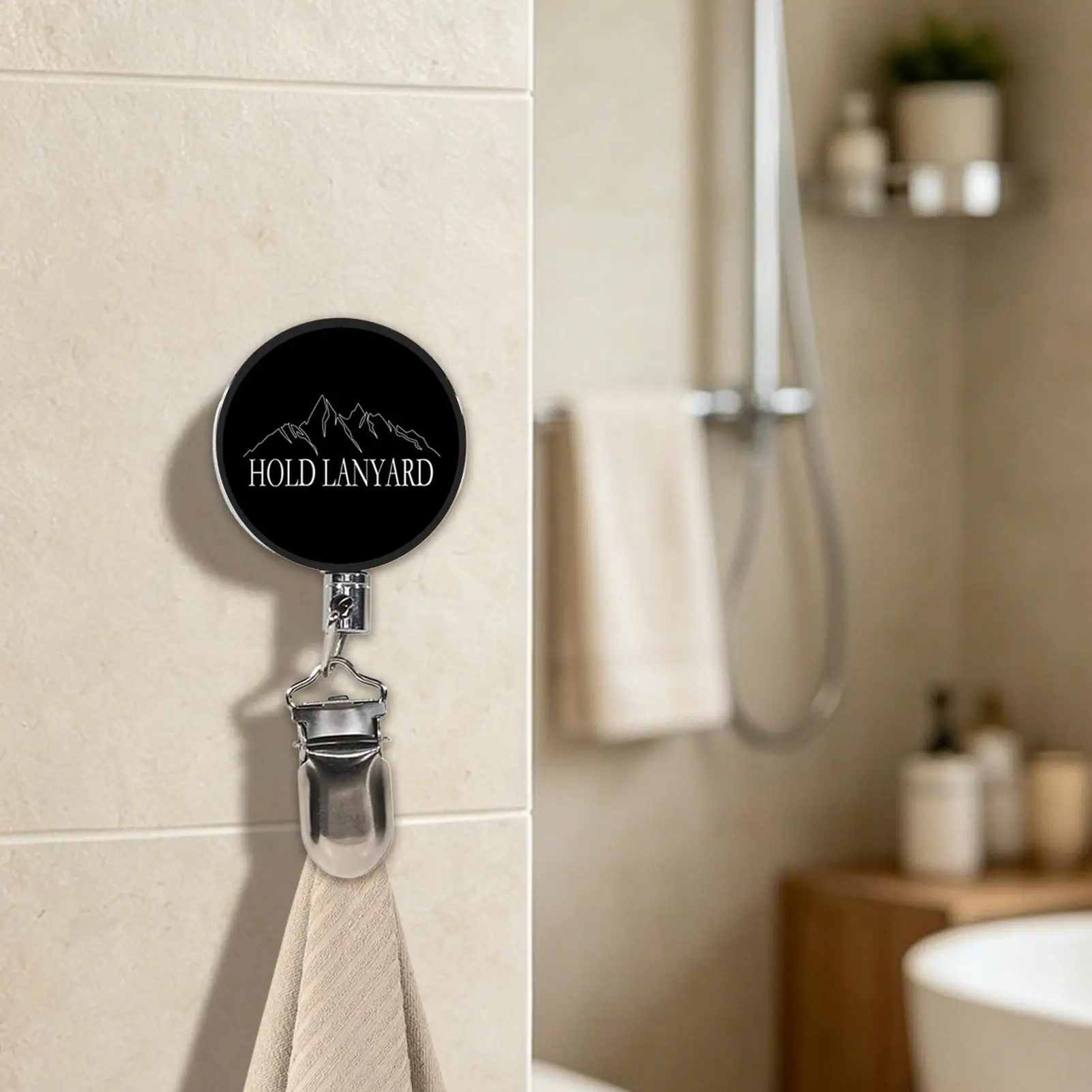Metal Towel Hook Wall Mount Adhesive Clip 60cm Retractable Rope Holder Self Retracting Towel Organizer for Bathroom Kitchen view 5