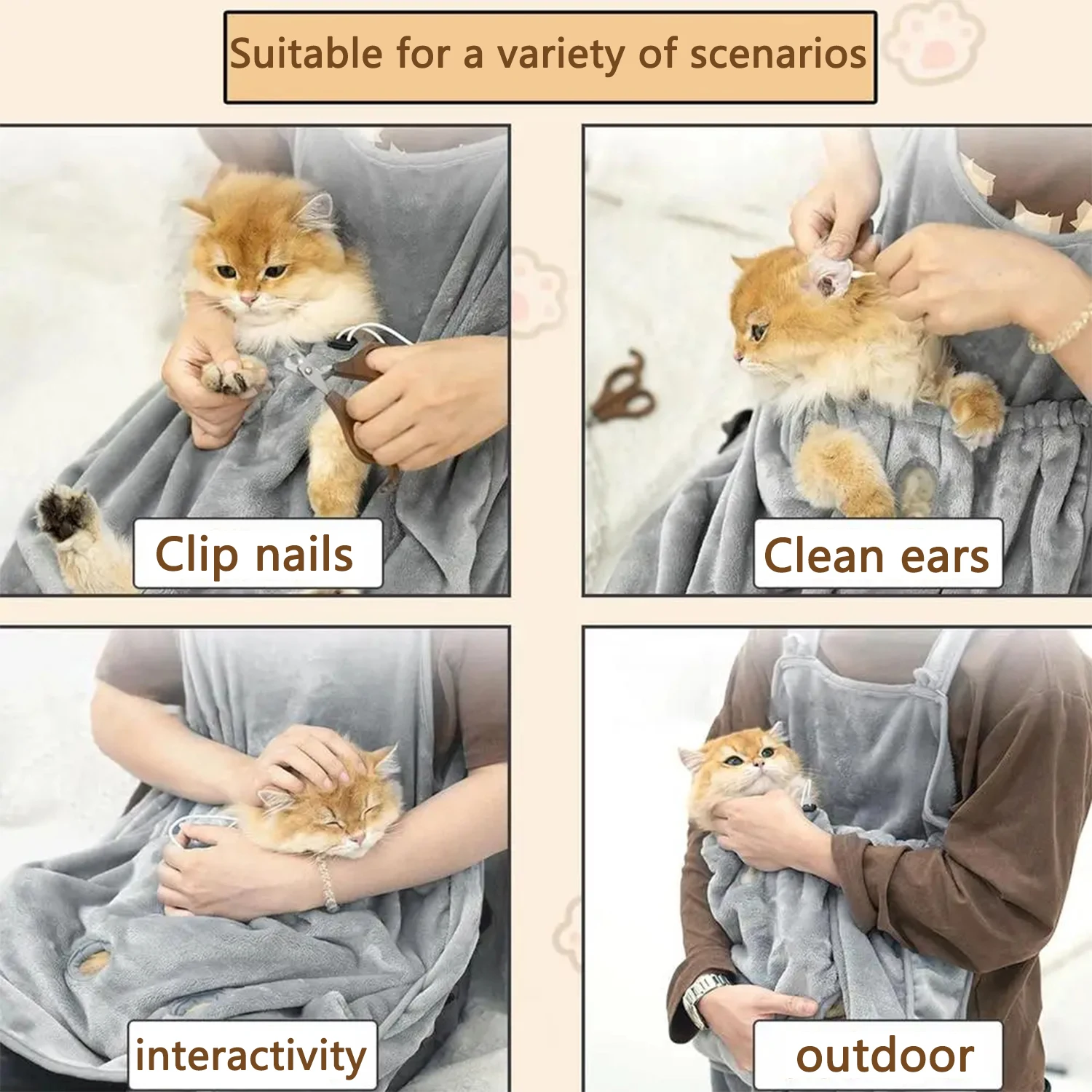 Cozy Cat Carrier Apron Winter Plush Cat Grooming Apron With Holes For Indoor Outdoor- Hanging Chest Bag And Sleeping