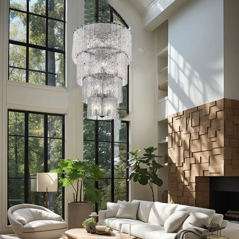 

Round Murano Glass Hanging Chandelier Pendant Lights For Living Room Loft Stairway Entrance, High Ceiling Glass Chandeliers