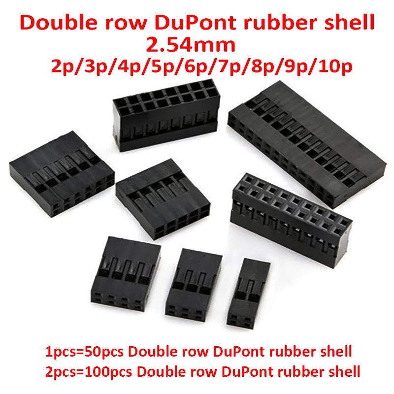 

Dupont Plastic Shell Plug 2.54mm Double row Dupont Connector 2*2P/3P/4P/5P/6P/7P/8P/9P/10P Housing