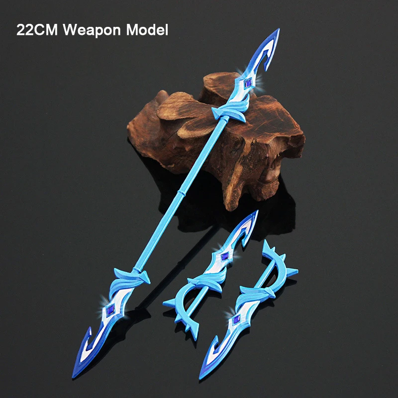 22CM Tartaglia Anime Figures Metal Weapon Models Double Sword Spear Genshin Impact Game Peripherals Five Star Exclusive Ornament