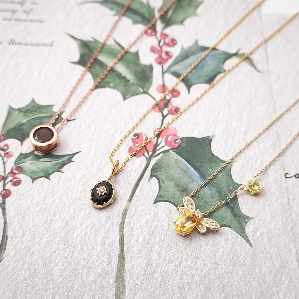 LAMOON Natural Red Garnet Gemstone Necklace For Women Elegant Exquisite Pendant 925 Sterling Silver Gold Plated Fine Jewelry view 3
