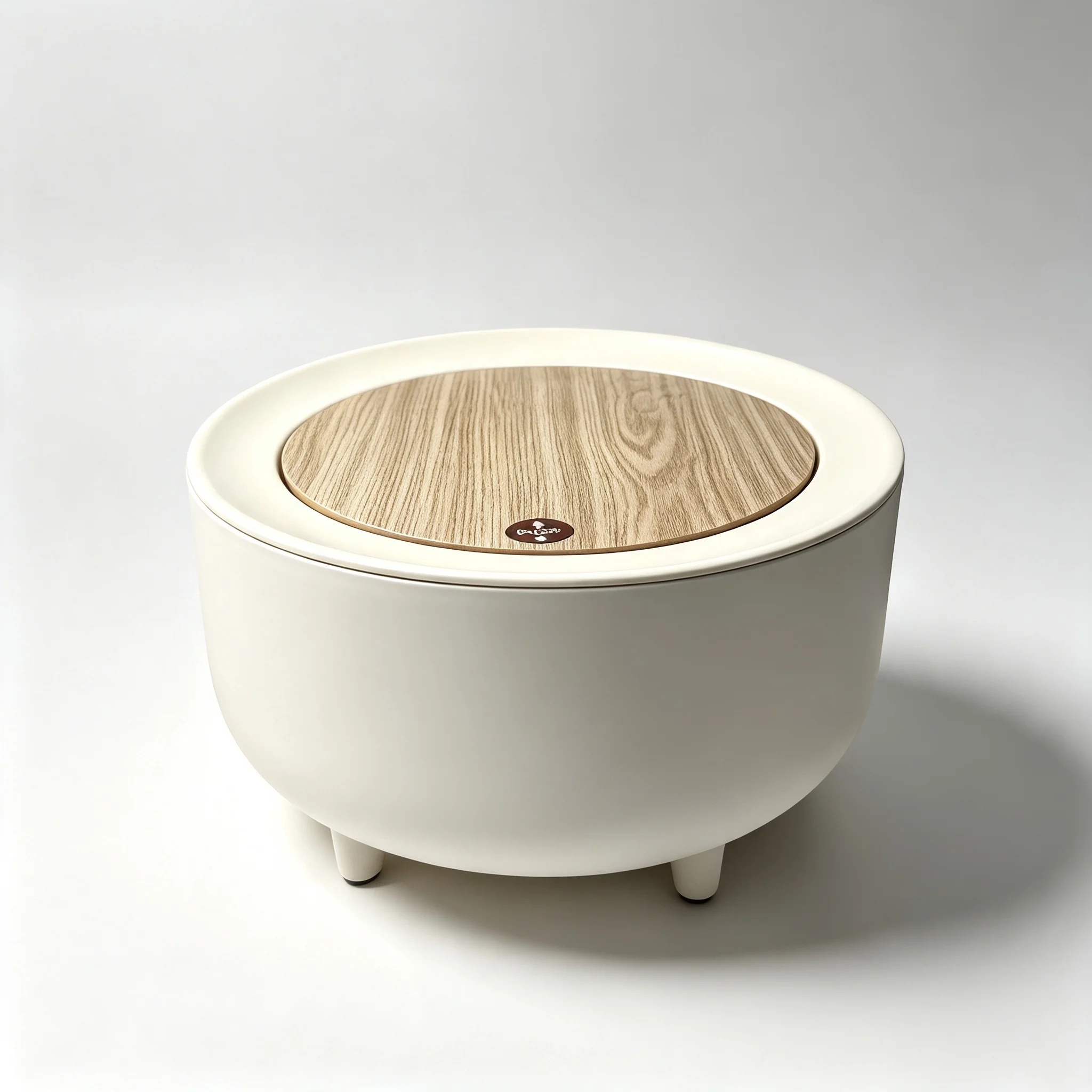 Round Press‑Top Desktop Trash Can,Wood Grain Lid Mini Table Waste Bin with Non‑Slip Feet,Detachable Garbage Bucket for Vanity Desk Bedroom Office