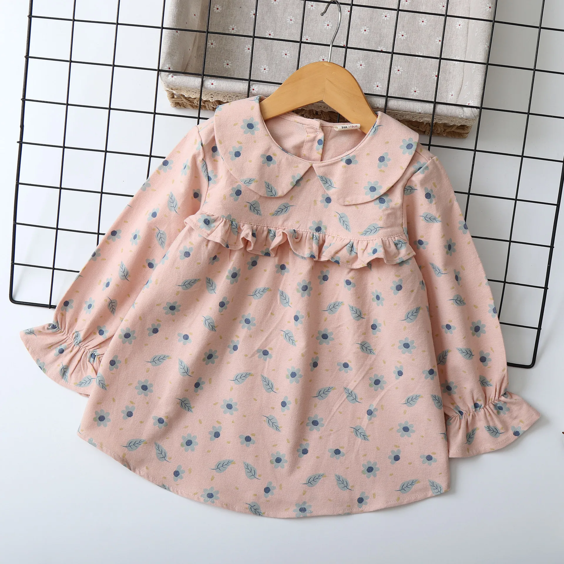 

Girls blouse Doll collar polished kids shirt long-sleeved 2024 autumn new printed children's clothing