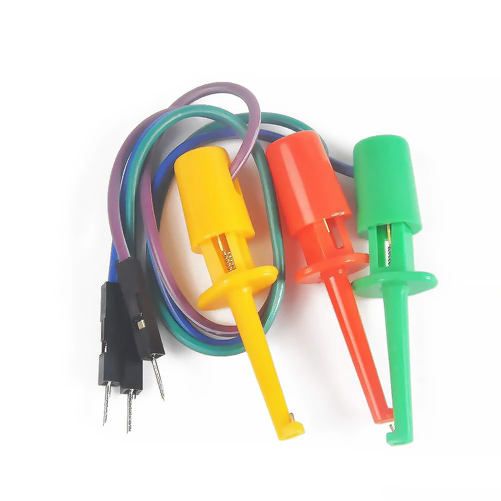 3pcs Electrical Hook Type test Clip Instrumentation Transistor Tester Hook Type test Clip Probes Kit with Male Head DuPont Line