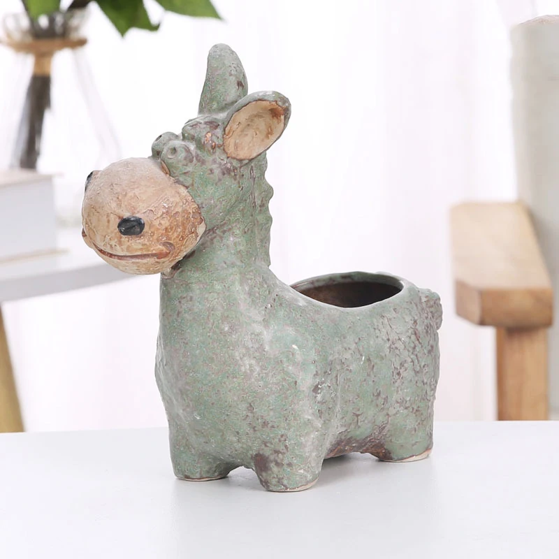 Hot Selling European Cartoon Little Donkey Fleshy Ceramic Flower Pot Animal Balcony Potted Plant Home Garden