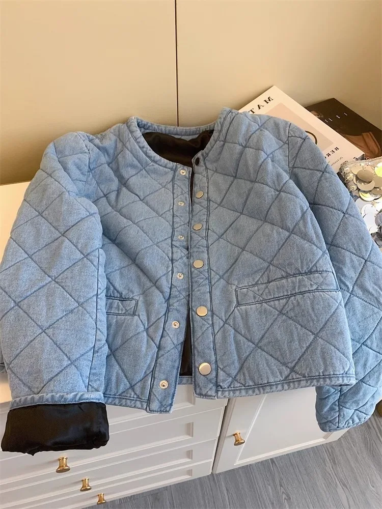 Koreańska luźna, lekka, ciepła kurtka bawełniana, modna odzież wierzchnia damska i męska na jesień i zimę, okrągły dekolt, jeden guzik.