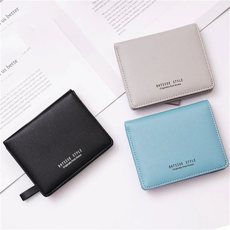 PU Leather Ladies Wallet Small Fresh Bifold Student Bag Simple Multi-card Buckle Coin Purse Soft Resistant Dirt