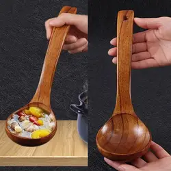 Kitchen Soup Spoons Long Handle Wooden Dessert Rice Soup Spoon Teaspoon Cooking Utensil Cooking Stirrer Spoon