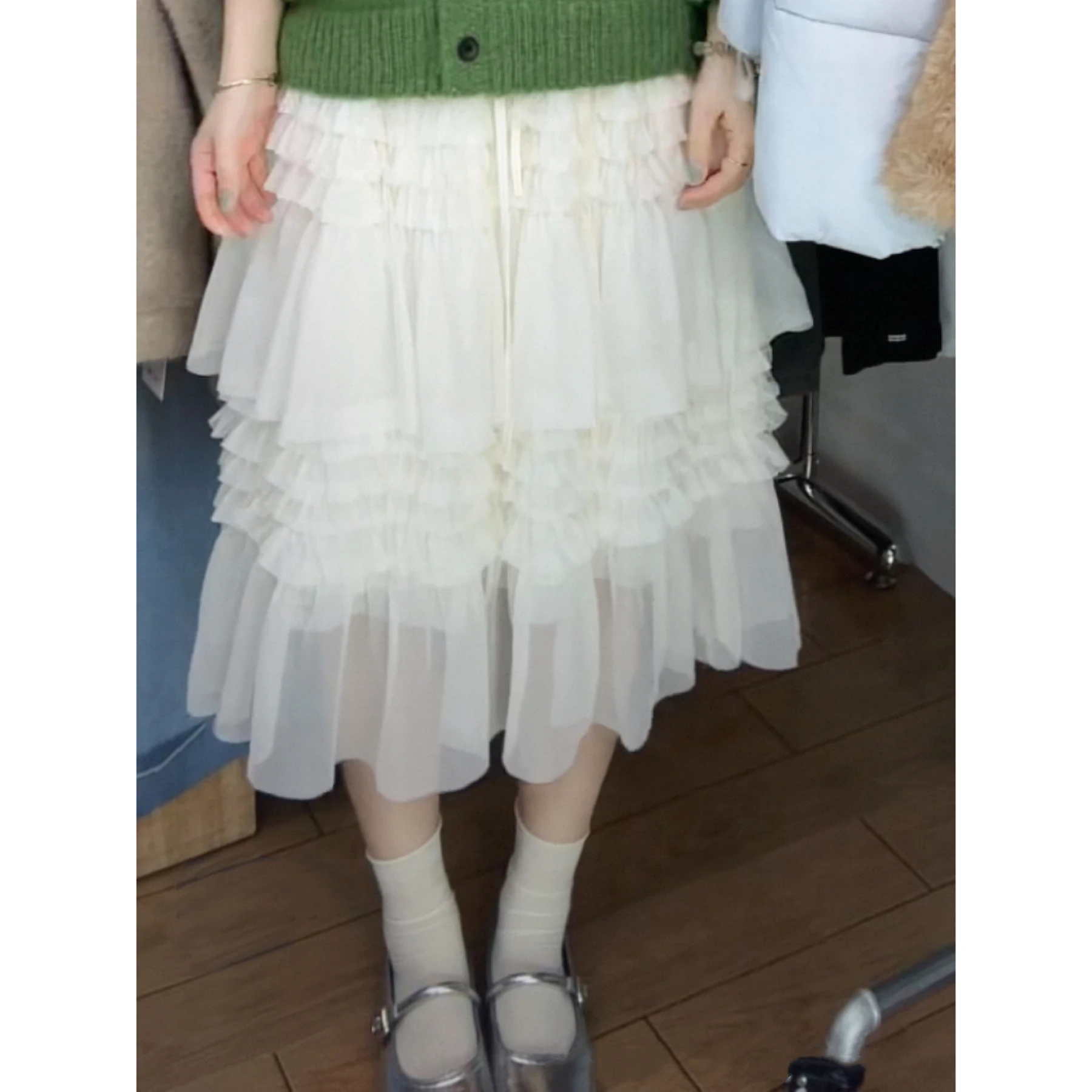 

Пышная многослойная юбка-трапеция Seoul Fitcheck с кружевной отделкой, на высокой эластичной талии, для повседневной носки и поездок на работу