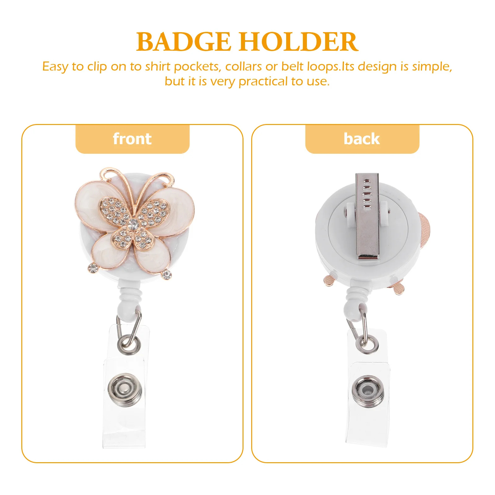 

1Pcs Stylish Butterfly Badge Clip Water Drill Retractable Id Card Holder Nurse Badge Accessories Office Cards Holder