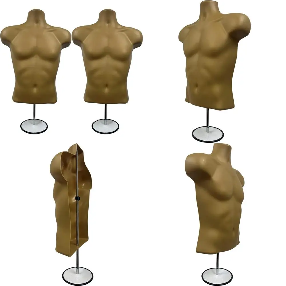 

Bronze Male Mannequin Torso Set with Metal Stand and Hanging Hook, S-M Sizes, Hollow Back Design for Display Purposes