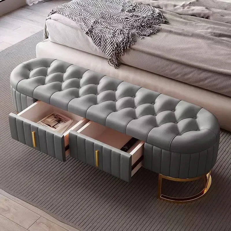 A  Light Luxury Shoe Changing Stool Home Doorway Entrance Footstool Nordic Leather Soft Bag Cushion Shoe Cabinet