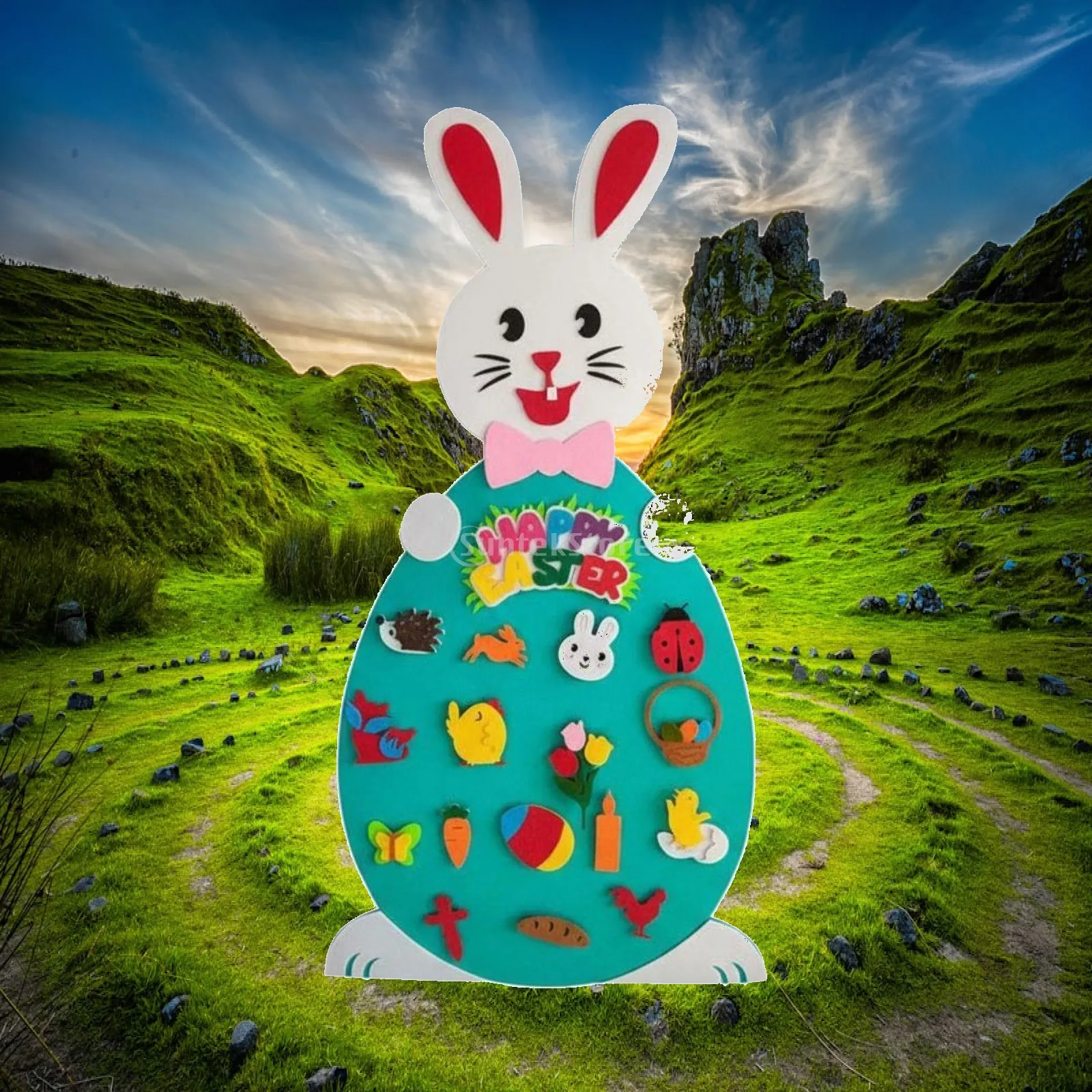 Holiday Felt Easter Pendant Blue Bunny Interactive Wall Game for Kids Preschool Learning Toy Miniature Dollhouse Accessory