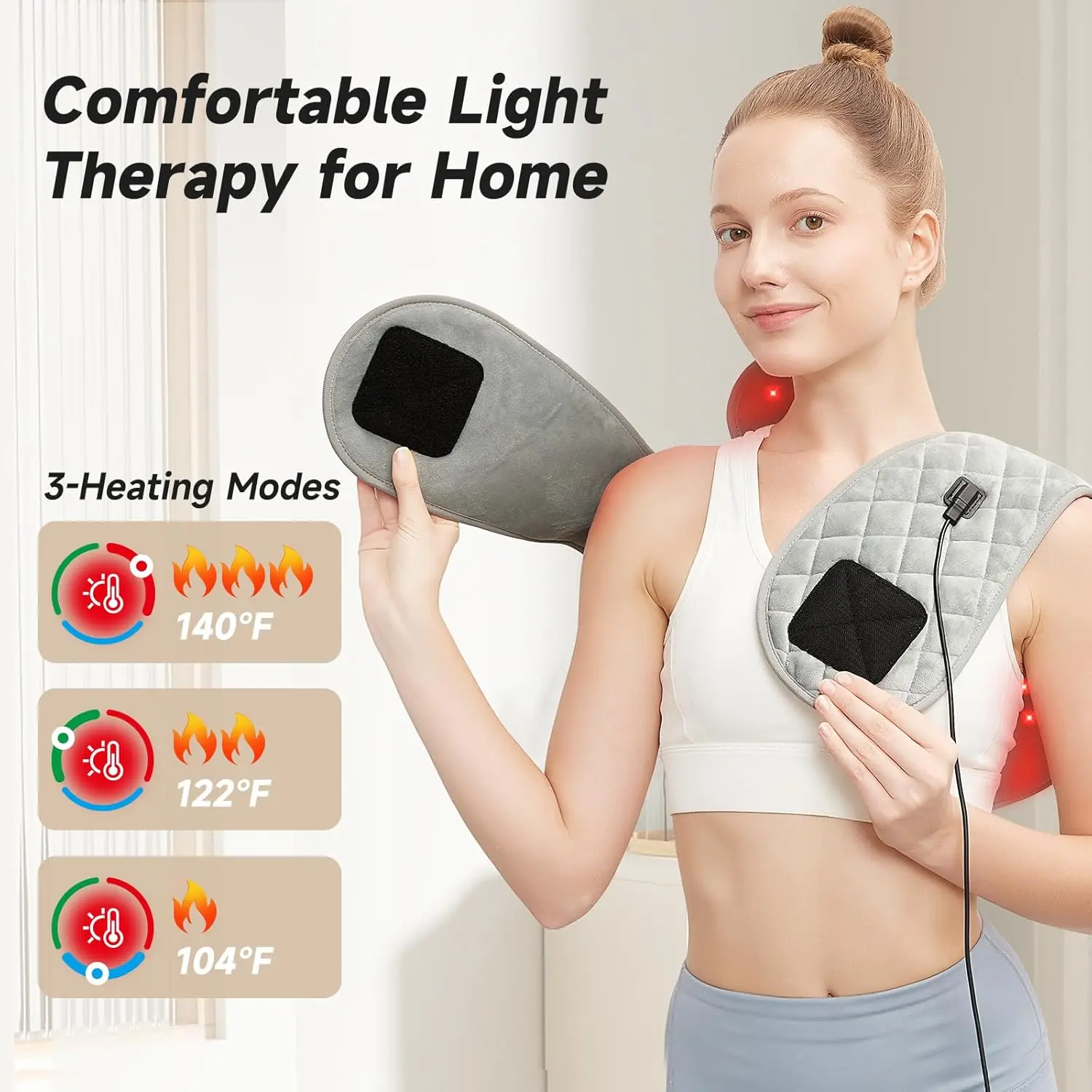 Shoulder Back Heating Pad RedLight Therapy for Body Wearable Near Infrared Shawl Therapy Belt Neck Warmer Adjustable Temperature view 5