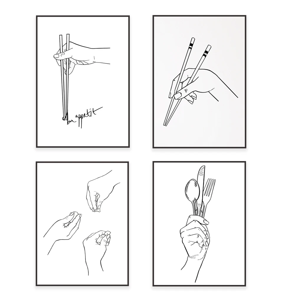 Cutlery chopsticks handmade art, restaurant cooking art, asian food restaurant print bon appetit quote, kitchen decoration poste