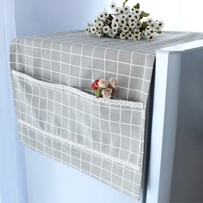 Pastoral Plaid Cotton and Linen Refrigerator Cover Washing Machine Dust Cover Cover Cloth Single Door Double Door Cover Cloth