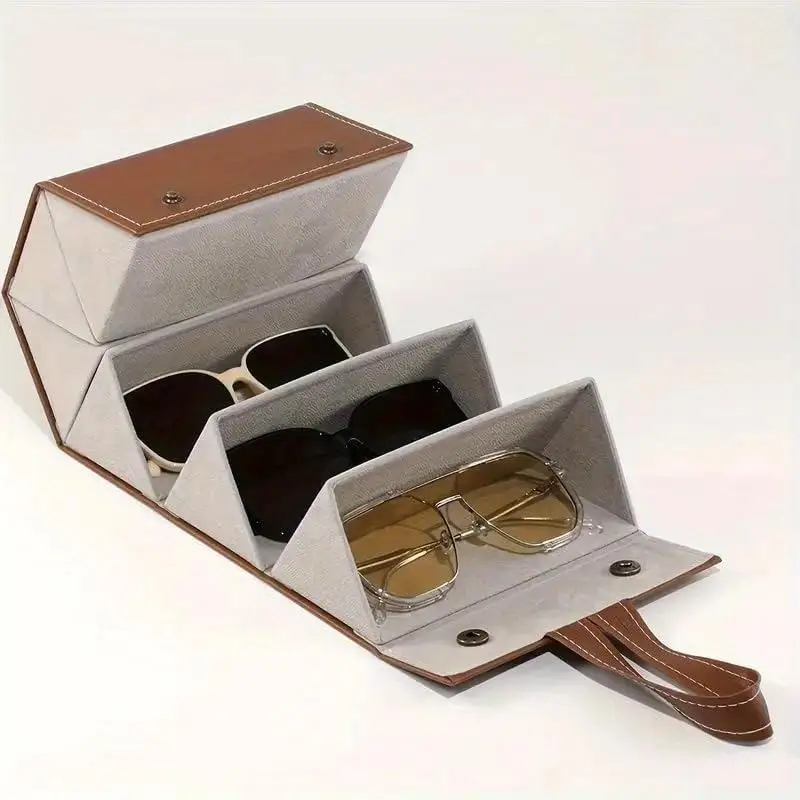 Foldable Organizer Case with 3/5 Slots PU Leather Eyeglass Storage for Multiple Glasses and Accessories