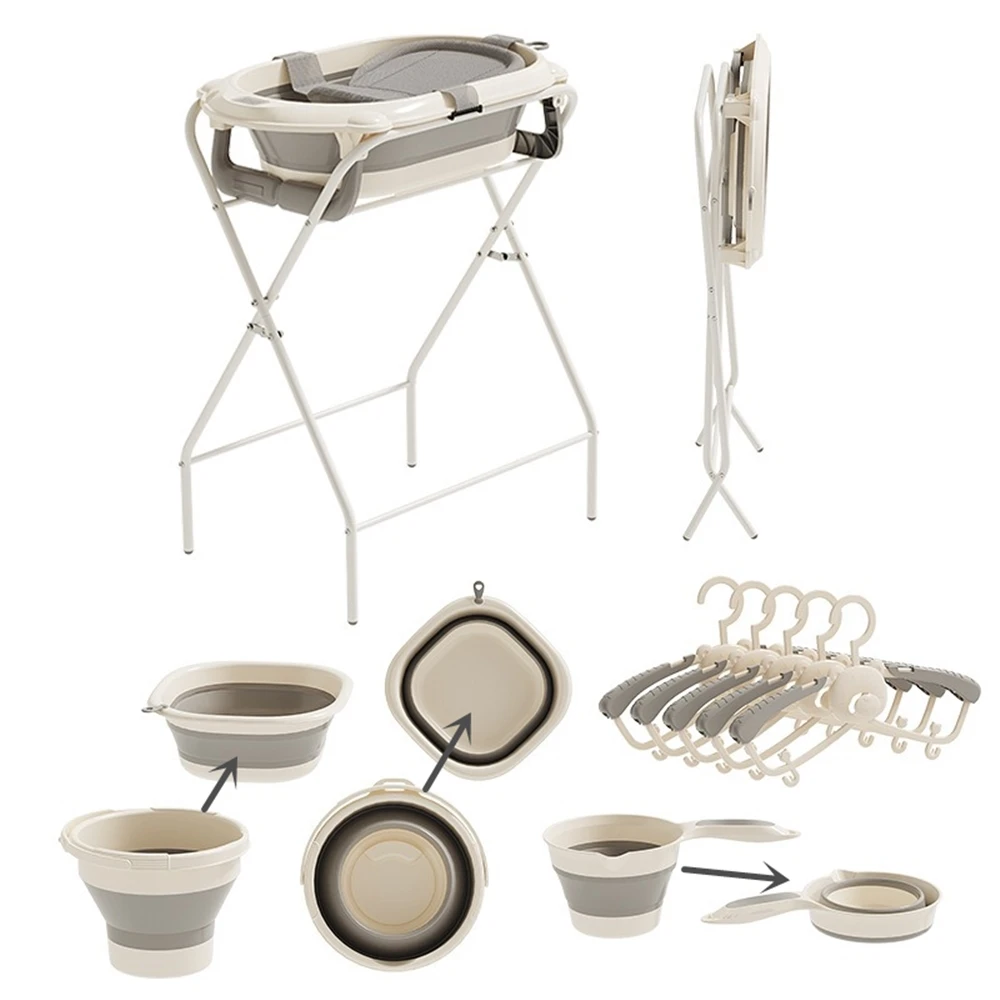 

Portable Baby Bath Station Set - Collapsible Foldable Basin with Hanger, BPA-Free Safe Material, Perfect for Newborns & Toddlers