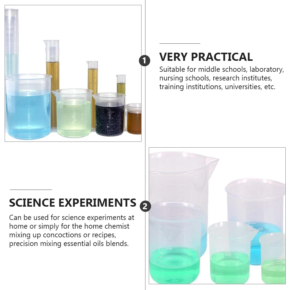

1 Set Clear Plastic Measuring Cylinder Beakers Science Experiments Graduated Measuring Cup Laboratory Beaker Set