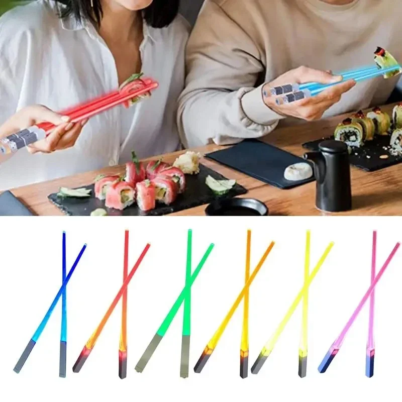 1 Pair LED Lightsaber Luminous Chopsticks Detachable Washable Reusable BPA Free Tableware For Kitchen Dinner StarWar Theme Party