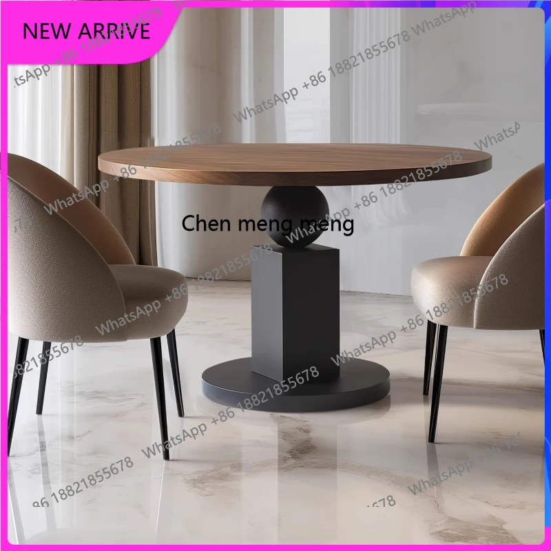 

Geometric solid wood round dining table premium Italian minimalist creative home dining room round table H