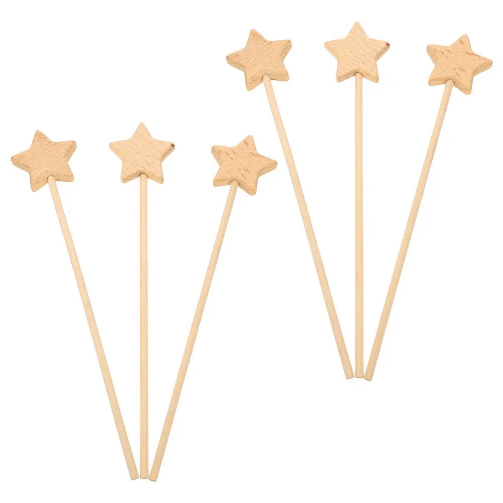 

6pcs Unfinished Fairy Wands Diy Wooden Star Shaped Graffiti Wand For Craft Party Favors Performance Props Wood Fairy Wand