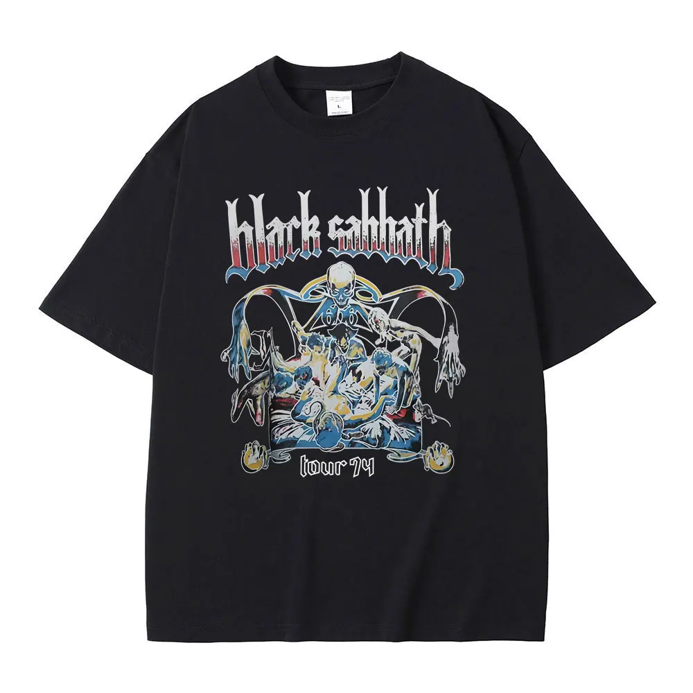 

Heavy Metal Rock Band Black Sabbath Tour 1974 T-shirt Ozzy Osbourne Skeleton Graphic T Shirt Men Women Vintage Oversized Tshirt