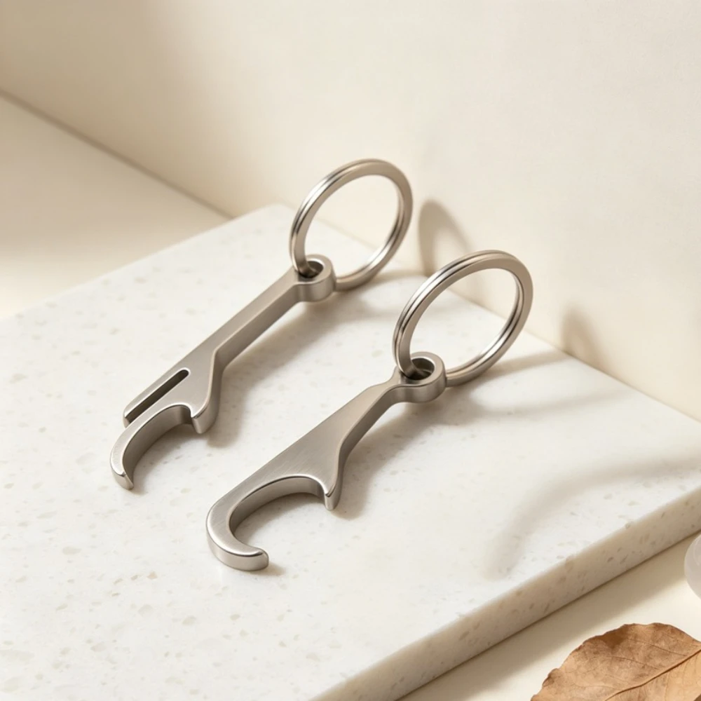 Tragbarer Mini-Flaschenöffner Schlüsselanhänger aus Edelstahl, Multifunktionales Camping-Outdoor-Werkzeug, Schlüsselring, Taschenanhänger, Geschenk – Detail 1