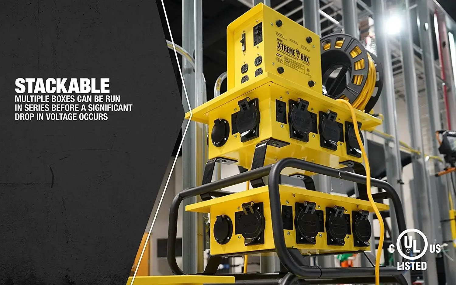 Treme Box - 50A 125/250V Portable Power Distribution with 6 5-20 U-Ground/Straight Blade Receptacles - Rugged Steel Construction