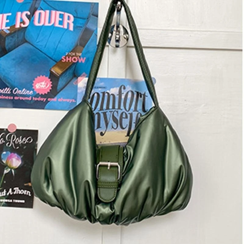

G5AE Pleated PuffyBag Purse Minimalist Ruched Design Armpit Bag Fashion Handbags