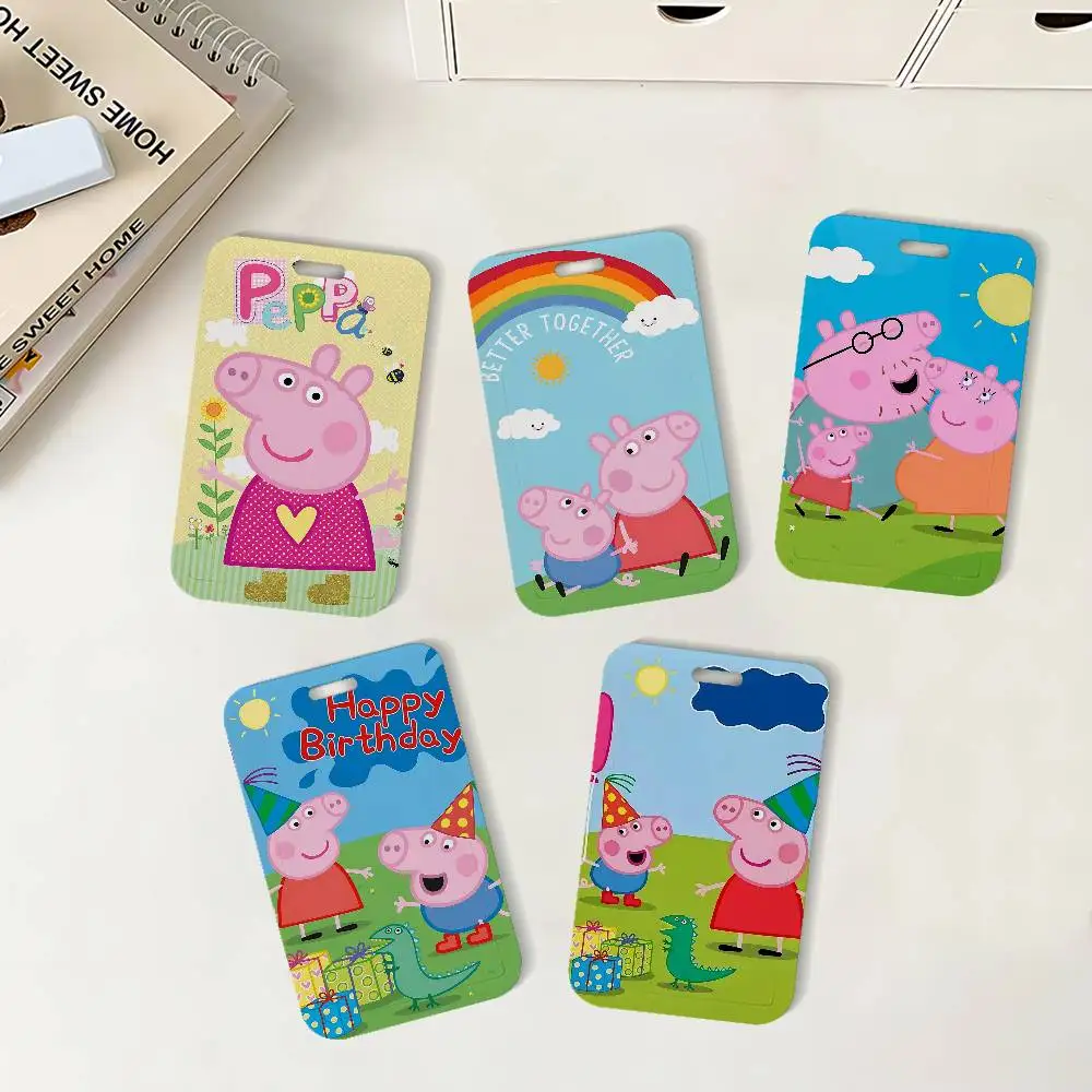 Cartoon P-Peppa P-Pig ID Badge Holder With Lanyard Neck Strap For Office School Name Card Credentials Case